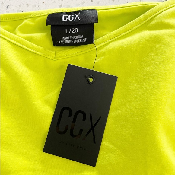 CCX By City Chic Tank Top Neon Yellow Athletic Womens Large Self Bra Black Strap - Picture 3 of 7